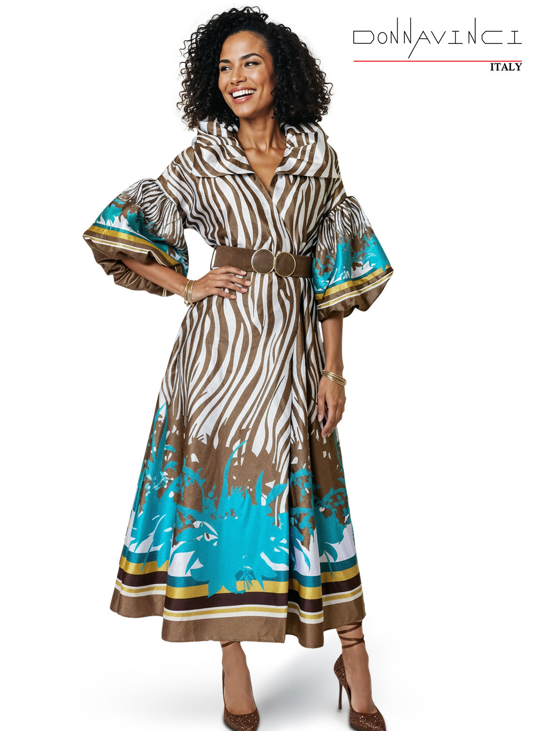 Donna Vinci Border Print Designer Dress – Style 12248